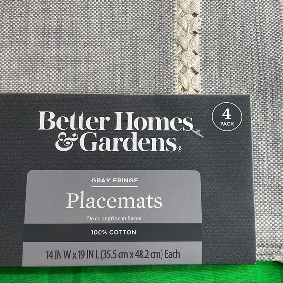 New Better Homes and Gardens 4 Pack Placemats - Gray Cream Fringe Rustic Elegant - Picture 2 of 6